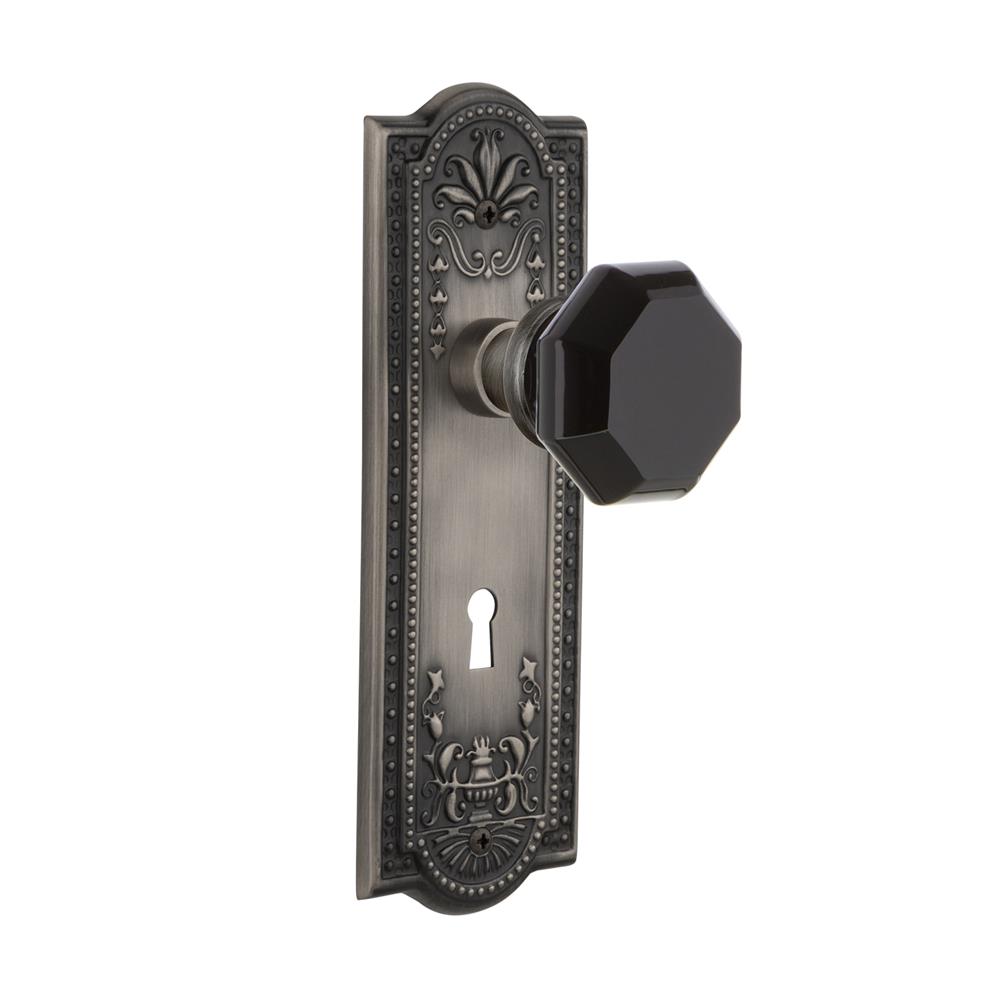 Nostalgic Warehouse MEAWAB Colored Crystal Meadows Plate Interior Mortise Waldorf Black Door Knob in Antique Pewter